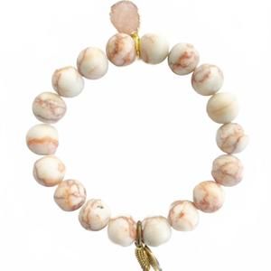 NEW OMI women's sweet love marble agate druzy charm bracelet in pink